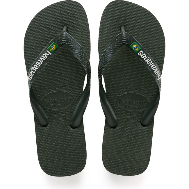 Mens Brazil Logo Flip Flops, Olive Green - Sandals - 1