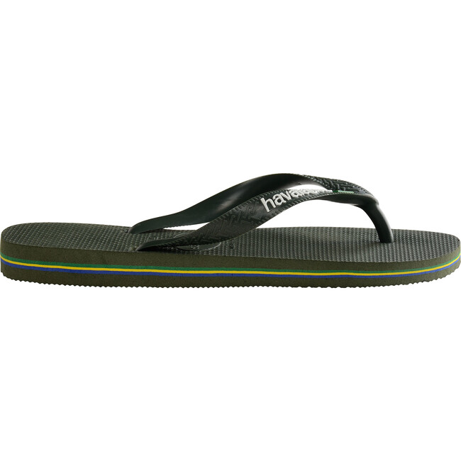 Mens Brazil Logo Flip Flops, Olive Green - Sandals - 3