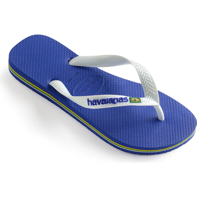 Mens Brazil Logo Flip Flops, Marine Blue - Sandals - 2