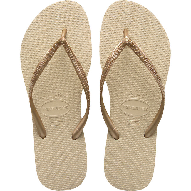Kids Slim Flip Flops, Sand Grey & Light Golden - Sandals - 1