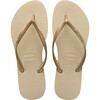 Kids Slim Flip Flops, Sand Grey & Light Golden - Sandals - 1 - thumbnail