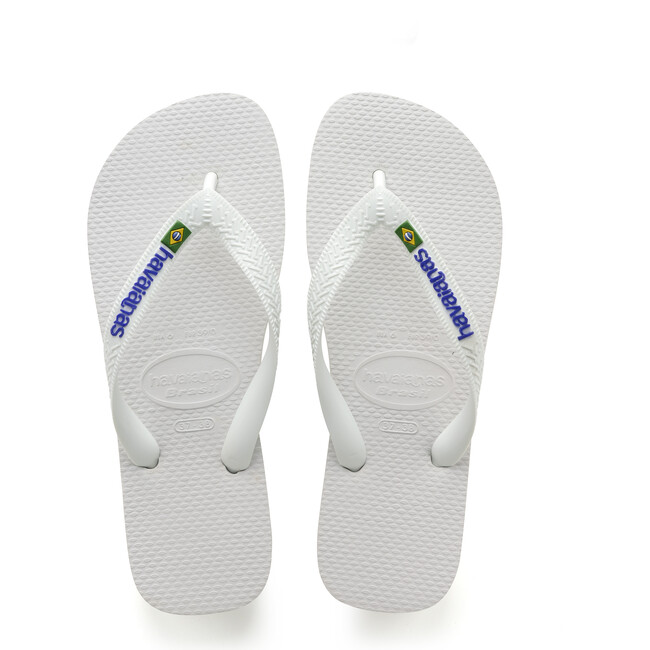 Kids Brazil Logo Flip Flops, White - Sandals - 1