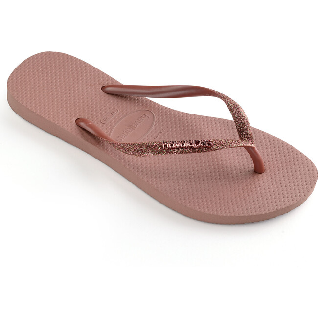Girls Slim Glitter Flip Flops, Crocus Rose - Sandals - 2