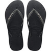 Kids Slim Glitter Flip Flops, Black & Dark Metallic Grey - Sandals - 1 - thumbnail