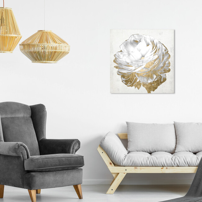 Gold and Light Floral, White - Art - 5