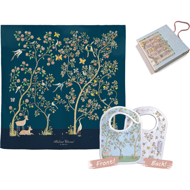Swaddle & Bib Gift Set, Bloom Midnight