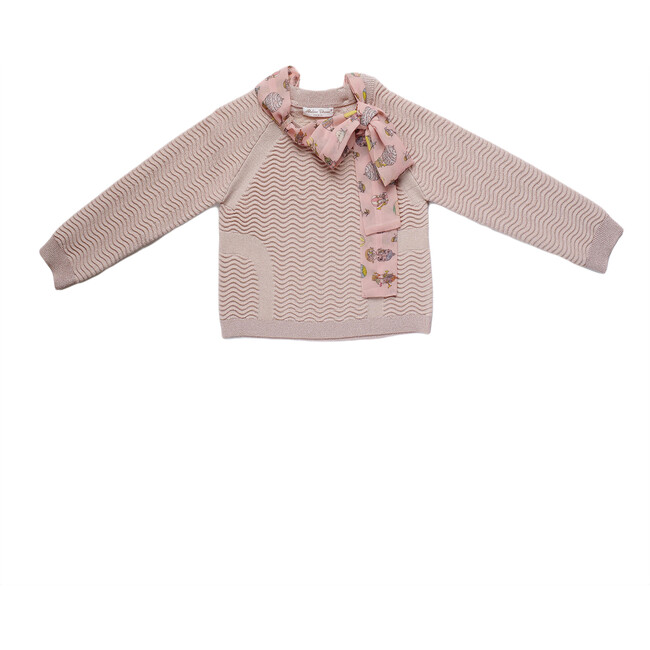 Knitted Sweater With Sash, Light Pink - Sweaters - 1