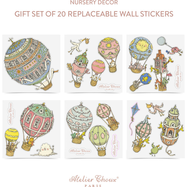 Set of 20 Replaceable Wall Stickers, Hot Air Balloons - Favors - 1