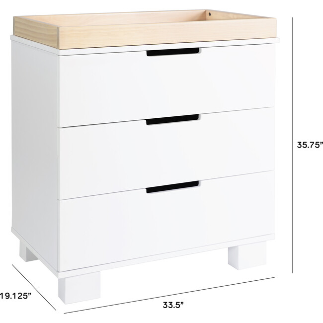 Modo 3-Drawer Changer Dresser with Removable Changing Tray, White/Washed Natural - Dressers - 2