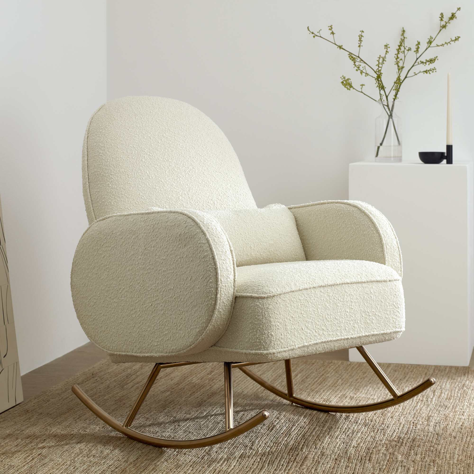 ivory boucle rocking chair