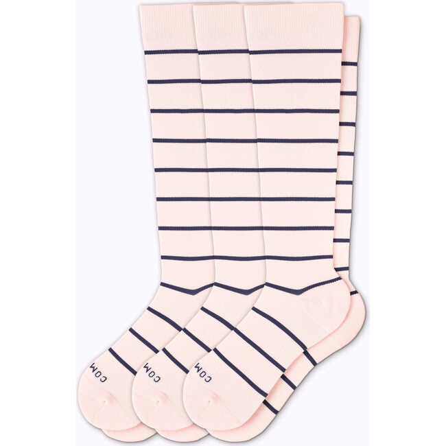 Knee-High Compression Socks – 3-Pack Stripes, Rose/Navy