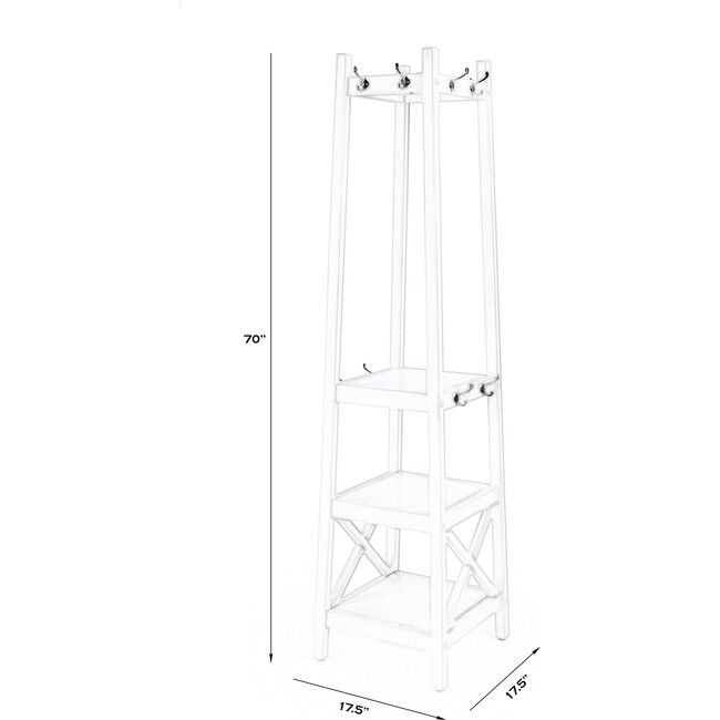 Fenya Coat Rack with Shelves, White - Storage - 9