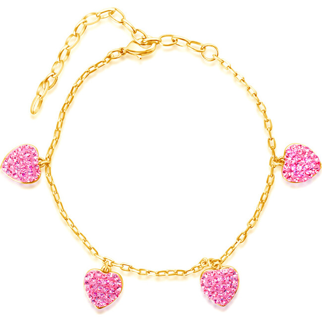 Heart Yellow Gold Bracelet, Pink - Bracelets - 1