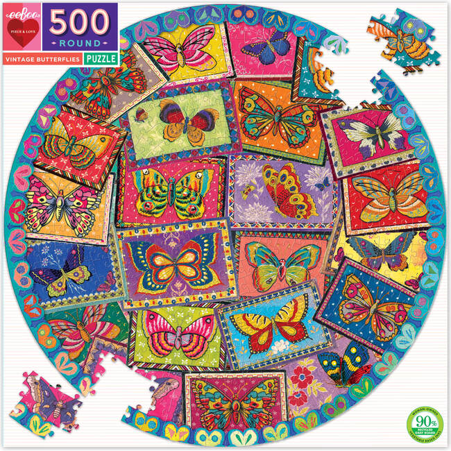 Vintage Butterflies 500-Piece Round Puzzle