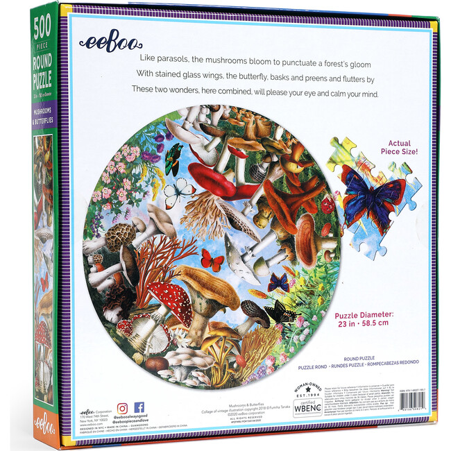 Mushrooms and Butterflies 500-Piece Round Puzzle - Puzzles - 5