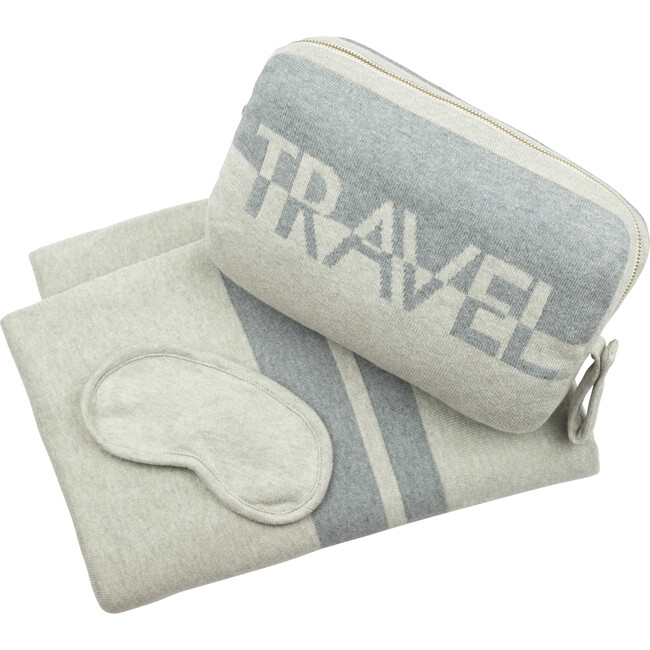 Cotton Travel Blanket Set, Beige/Light Grey