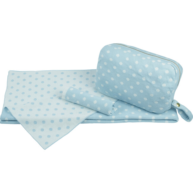Polka Dots Reversible Baby Blanket Set, Blue/Ivory