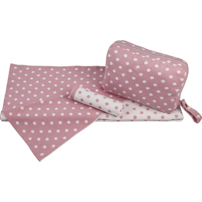 Polka Dots Reversible Baby Blanket Set, Pink/Ivory