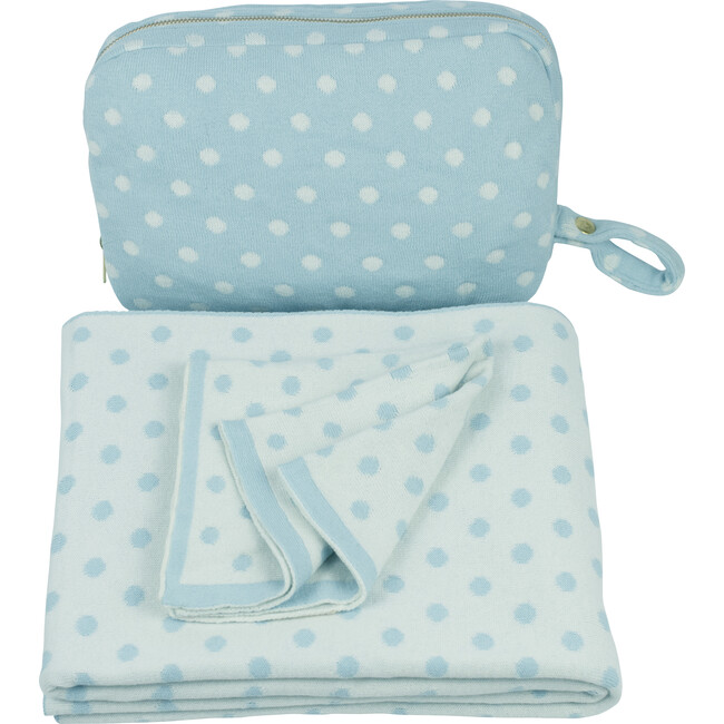 Polka Dots Reversible Baby Blanket Set, Blue/Ivory - Blankets - 3