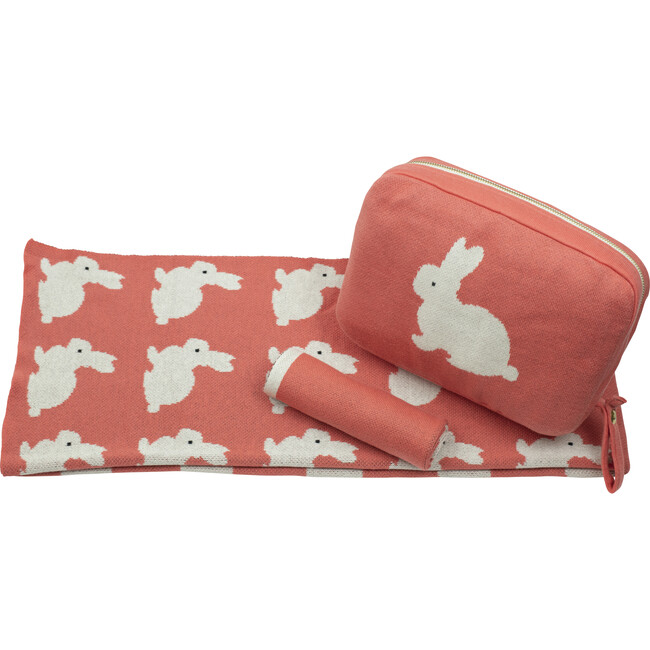 Bunny Love Reversible Baby Blanket Set, Crimson