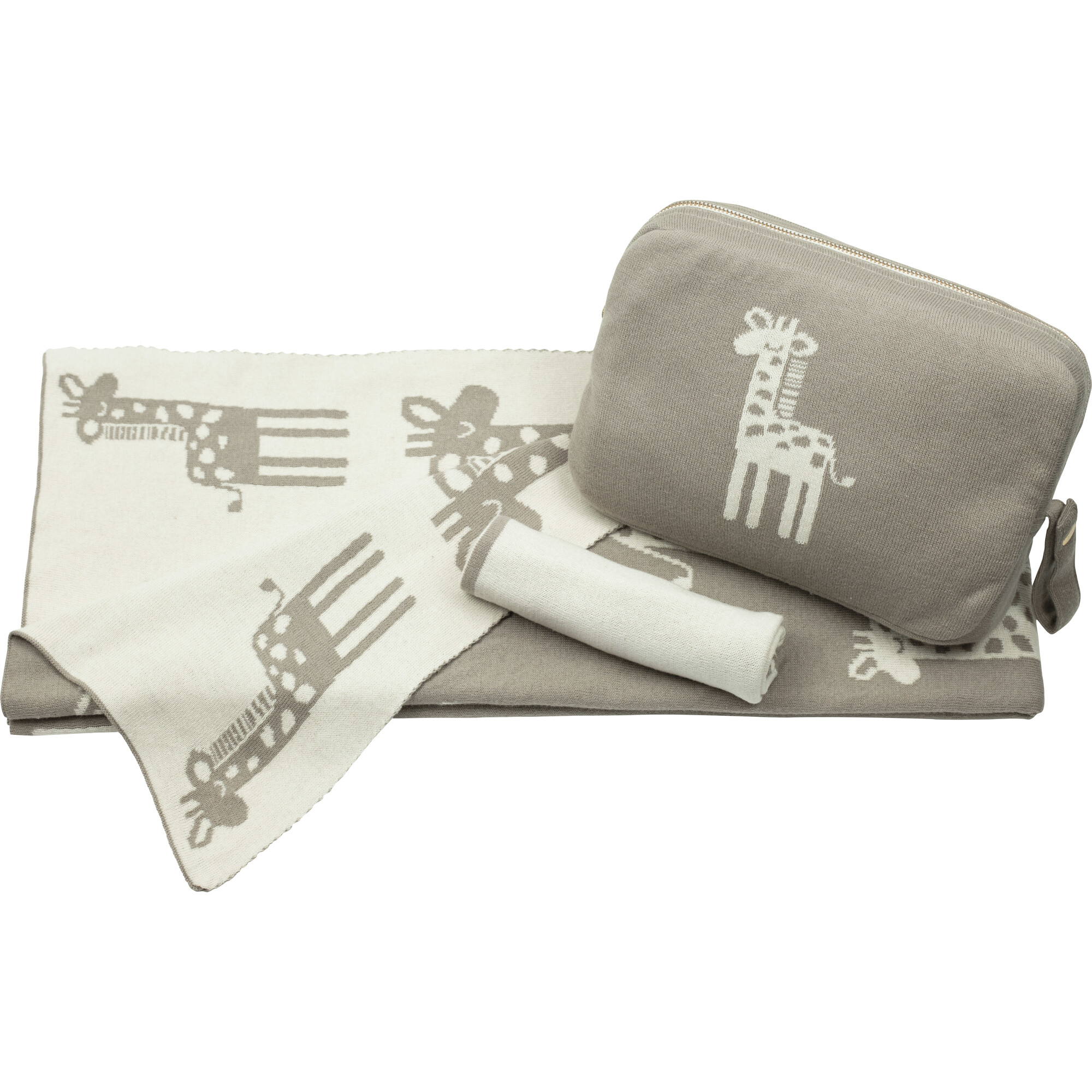 Giraffe Reversible Baby Blanket Set, Neutral - Blankets - 1