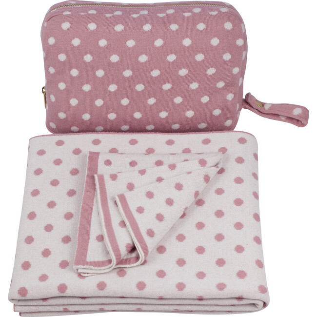 Polka Dots Reversible Baby Blanket Set, Pink/Ivory - Blankets - 4