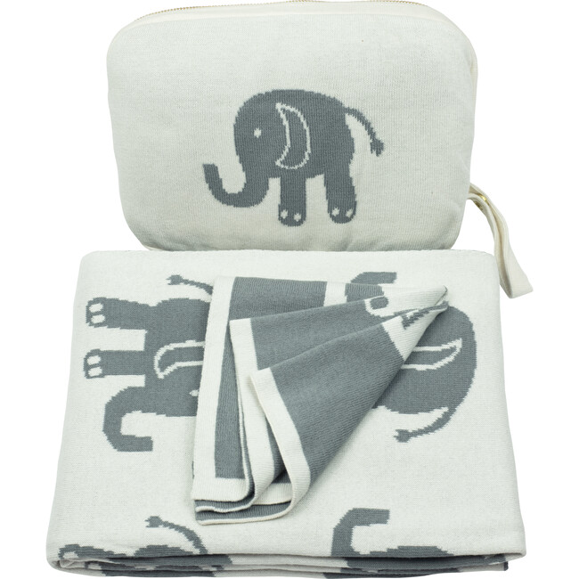Elephant Love Baby Blanket Set, Grey/Natural