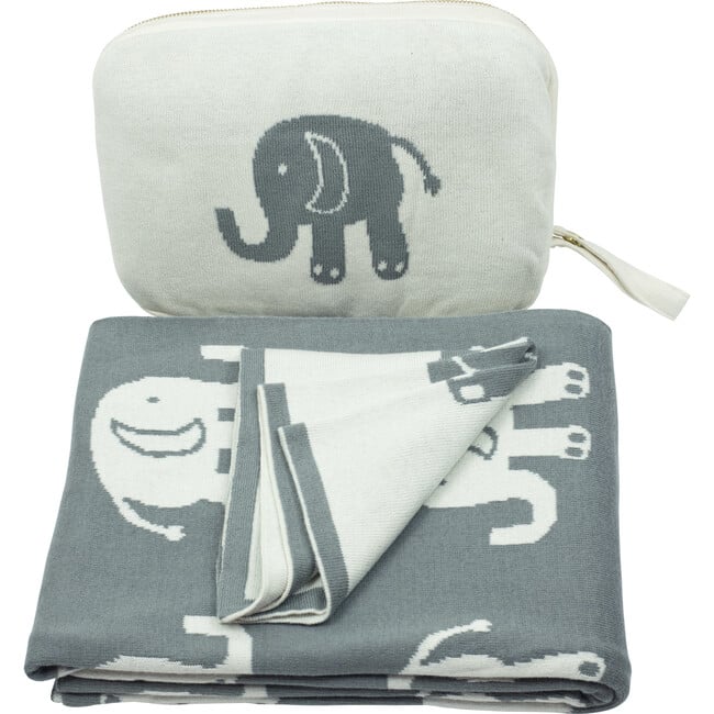 Elephant Love Baby Blanket Set, Grey/Natural - Blankets - 2