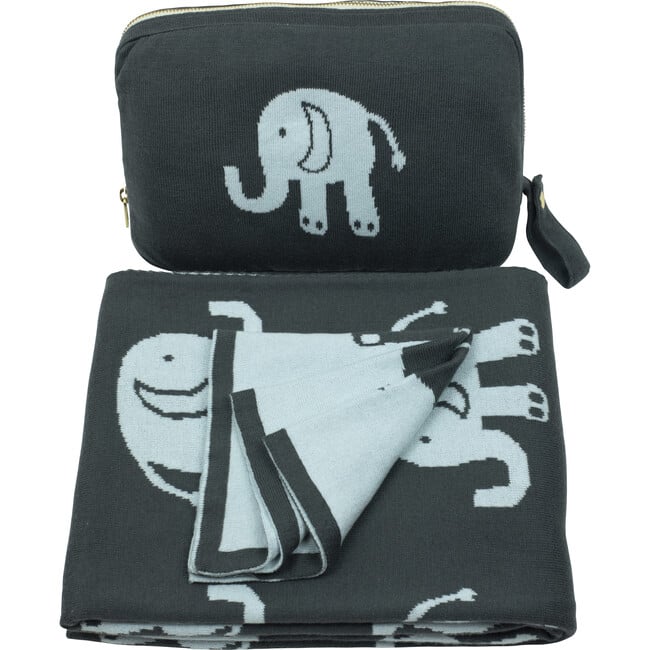 Elephant Love Baby Blanket Set, Blue/Grey - Blankets - 2