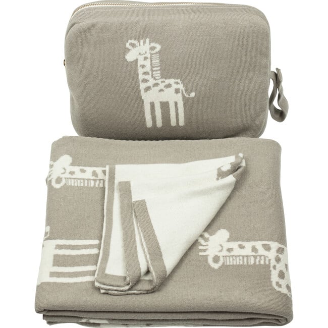 Giraffe Reversible Baby Blanket Set, Neutral - Blankets - 3