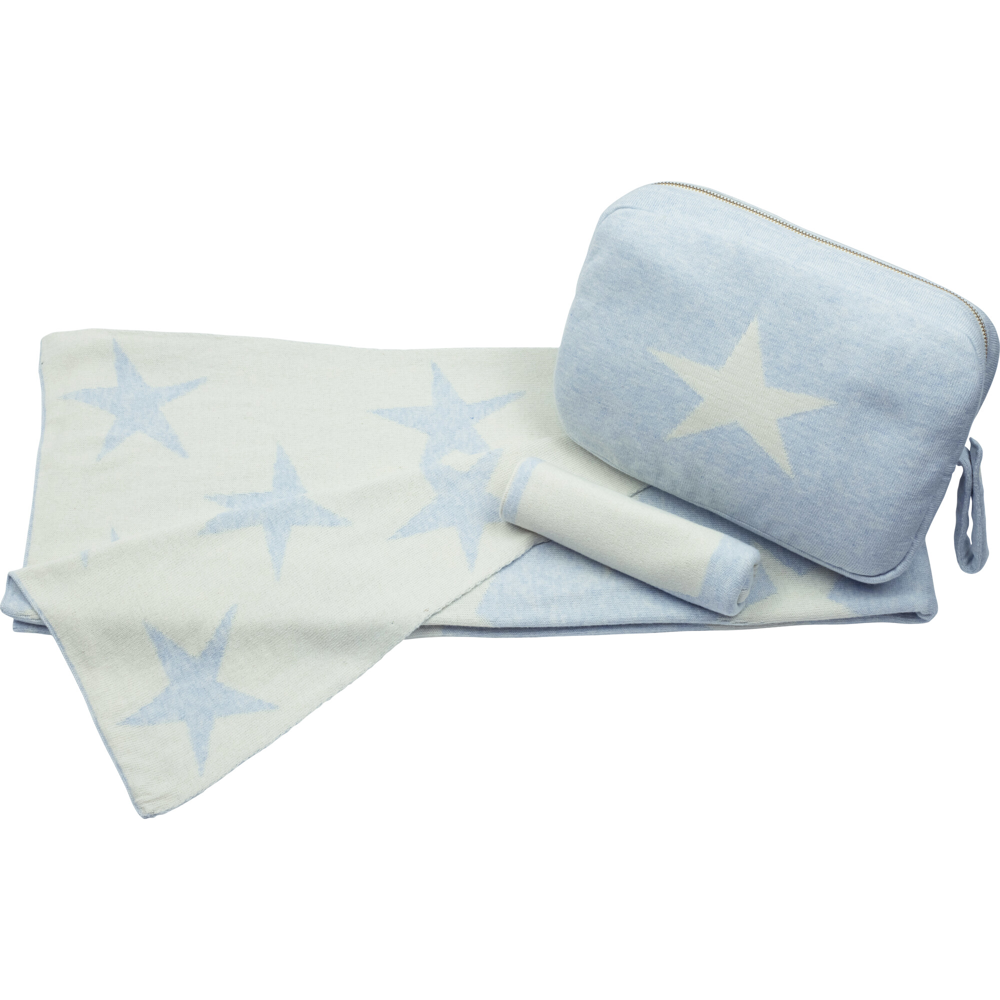 Stars Baby Blanket Set, Blue/Cream - Blankets - 1