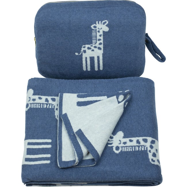 Giraffe Reversible Baby Blanket Set, Marine/Sky Blue - Blankets - 3