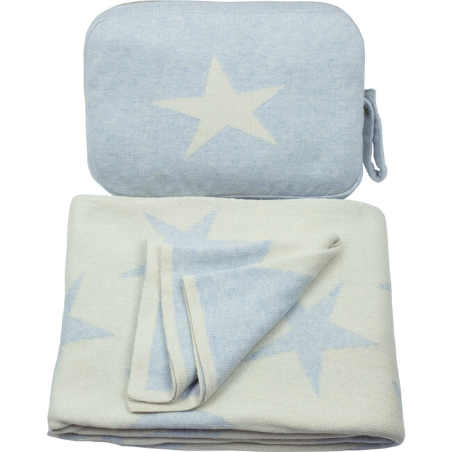 Stars Baby Blanket Set, Blue/Cream