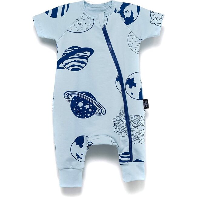 Planet Diagonal Zip Bodysuit, Blue - Onesies - 1