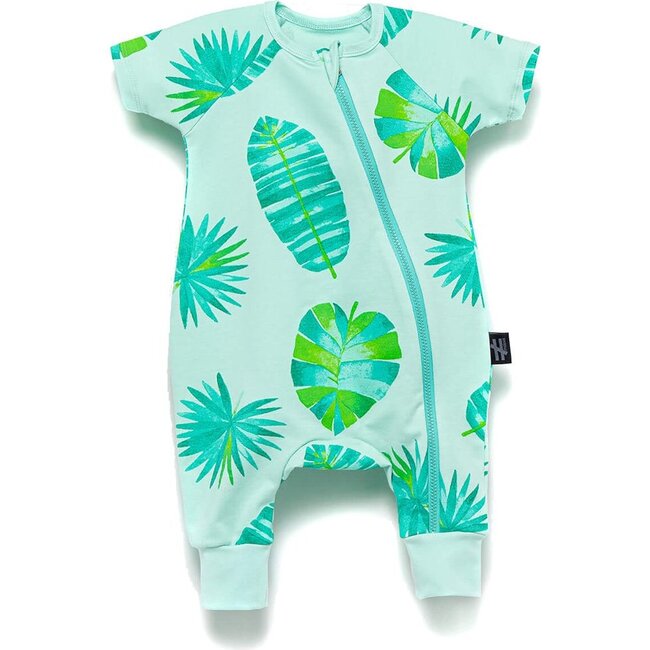 Foliage Diagonal Zip Bodysuit, Mint - Onesies - 1