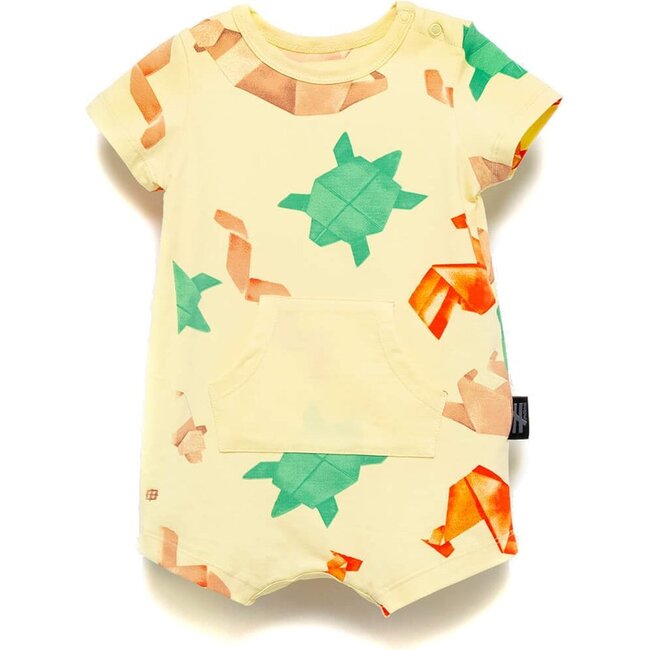 Kangaroo Pocket Romper, Yellow - Rompers - 1