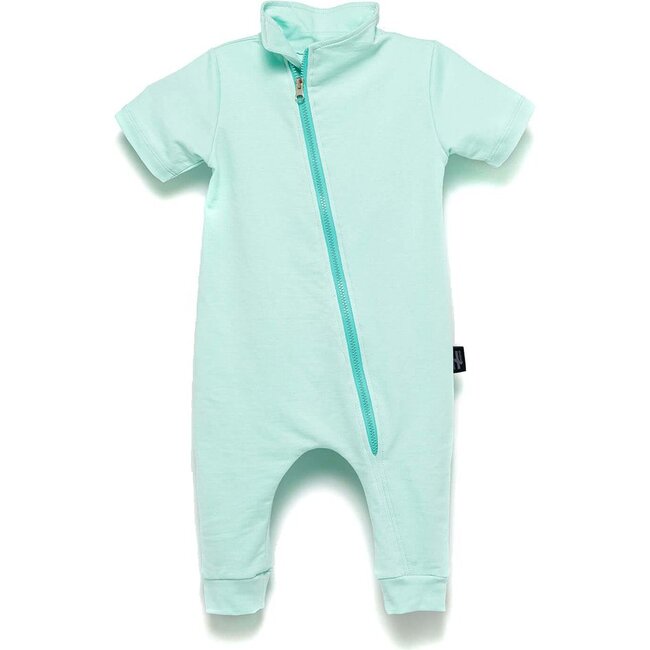 Diagonal Zip Bodysuit, Mint - Onesies - 1