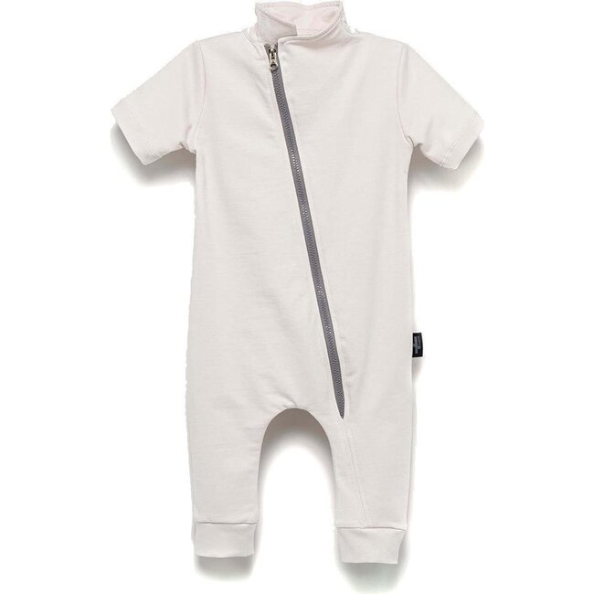 Diagonal Zip Bodysuit, Grey - Onesies - 1