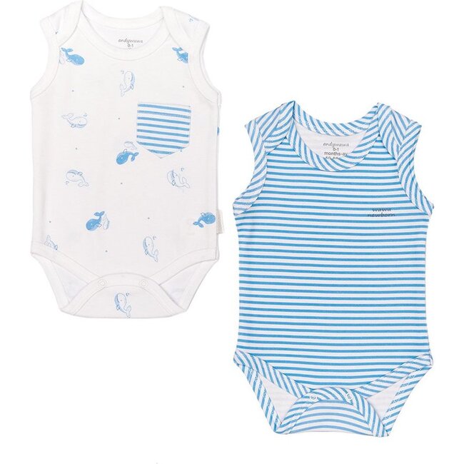 2 Piece Cute Whale Bodysuit Set, Blue - Mixed Apparel Set - 1