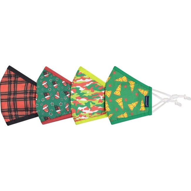 4-Pack Youth Holiday Face Masks, Sports & Pizza Trees