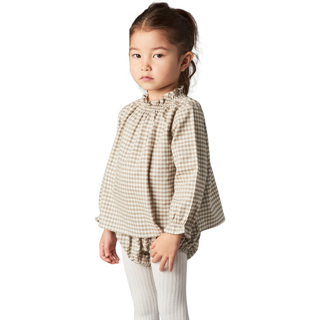 Sabine Blouse, Beige Gingham - Belle Enfant Tops | Maisonette