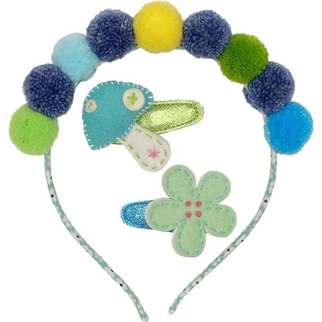 Headband & Hair Clip Set Blue, Blue & Green - Hair Accessories - 1