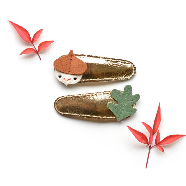 Acorn + Oak Clips, Gold - Hair Accessories - 1