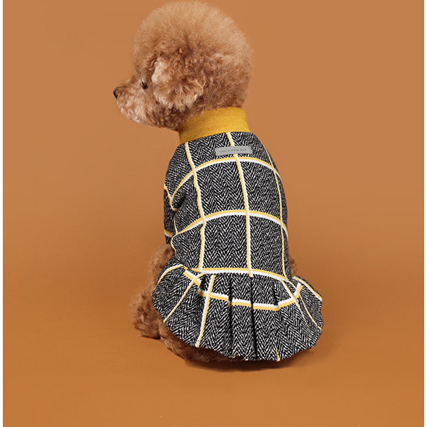 Check Dog Dress, Mustard - Dog Clothes - 2
