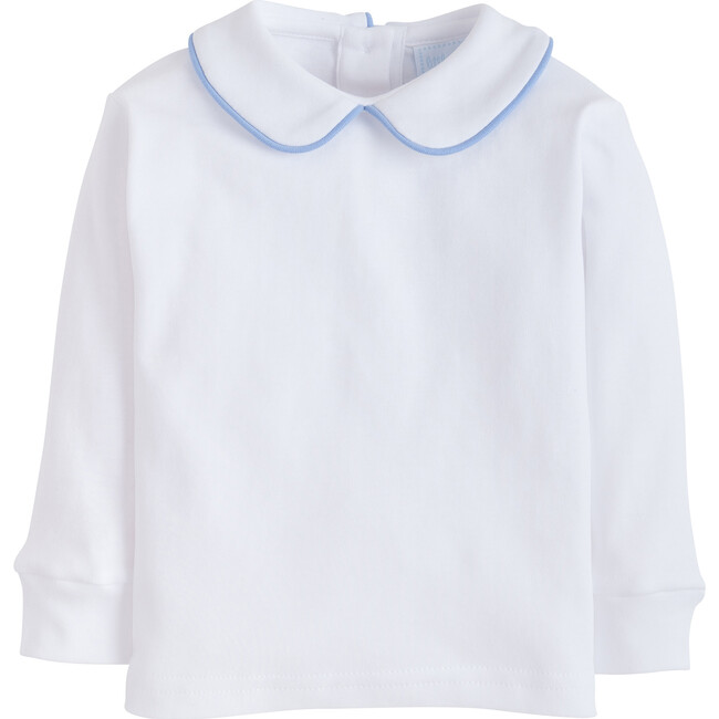 Piped Peter Pan Shirt, White with Light Blue