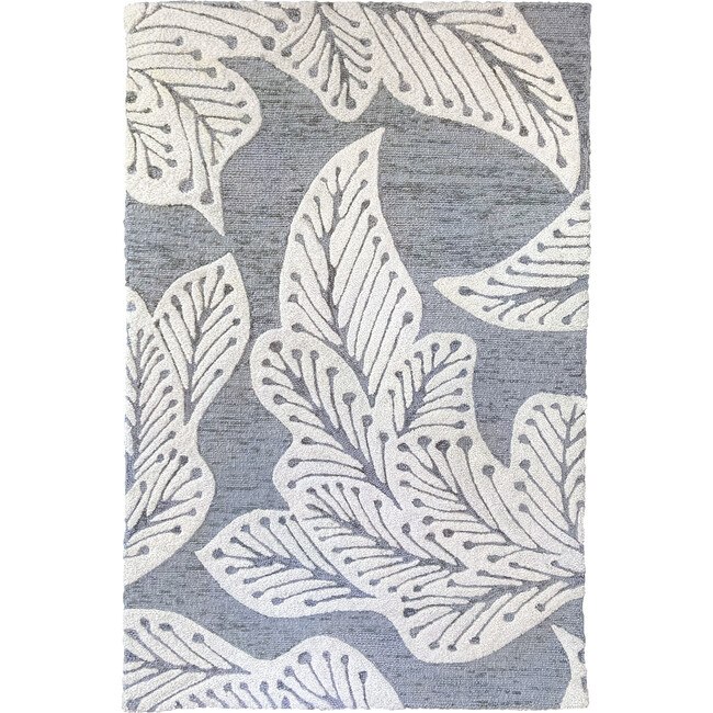 Leaf Wool Rug, Grey - Rugs - 1