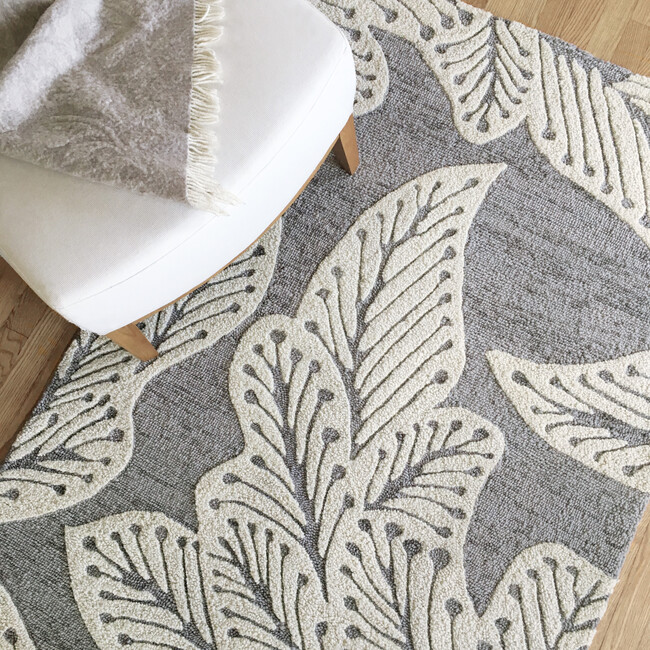 Leaf Wool Rug, Grey - Rugs - 3