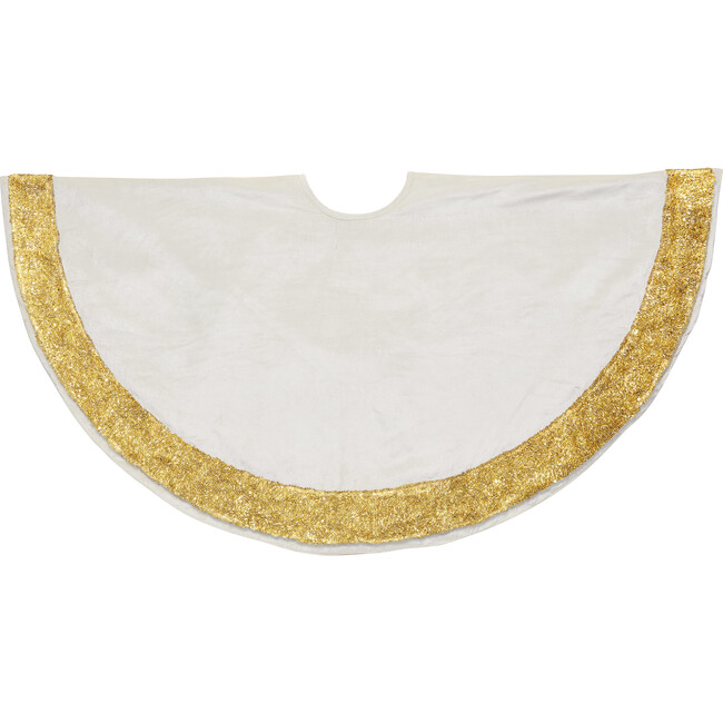 Christmas Tree Skirt, Ivory with Gold Border