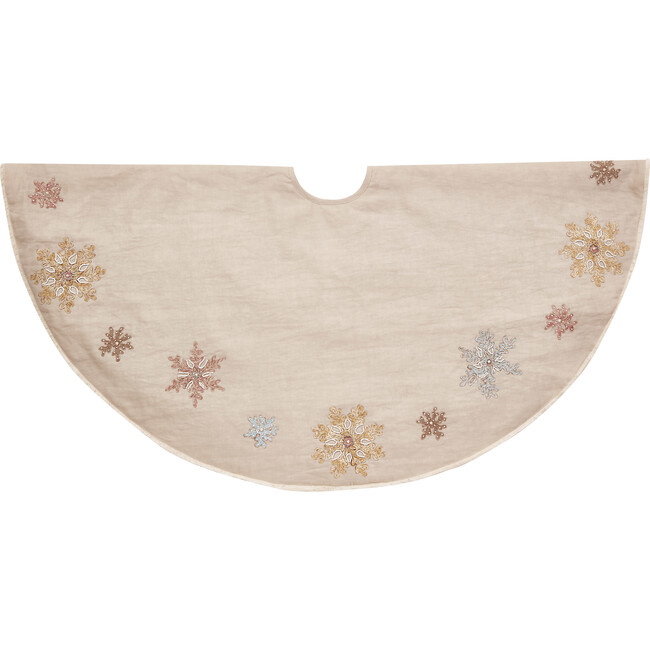 Tree Skirt, Pastel Snowflakes on Natural Linen - Tree Skirts - 1