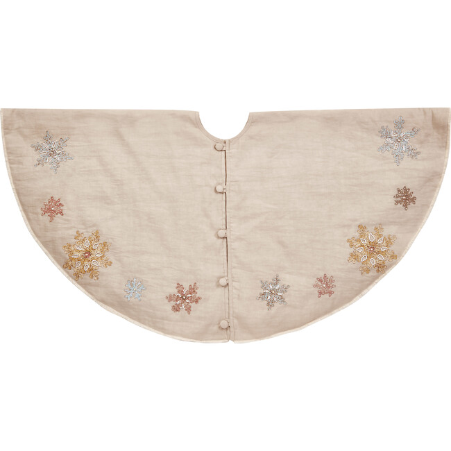 Tree Skirt, Pastel Snowflakes on Natural Linen - Tree Skirts - 2